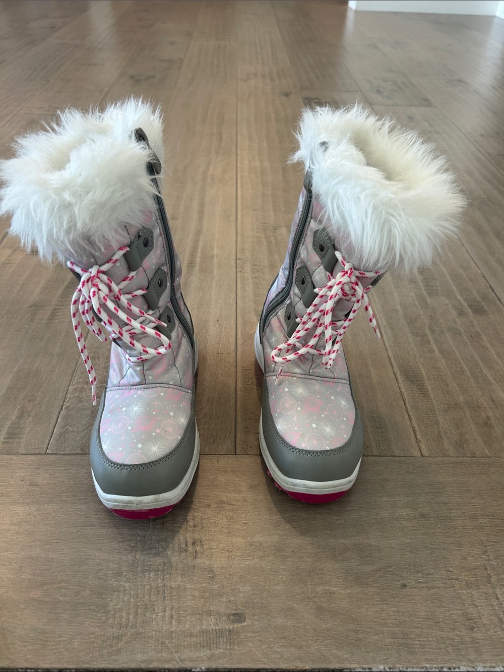 Dream Pairs Pink & Gray Faux Fur-Trim Kids Snow Boots